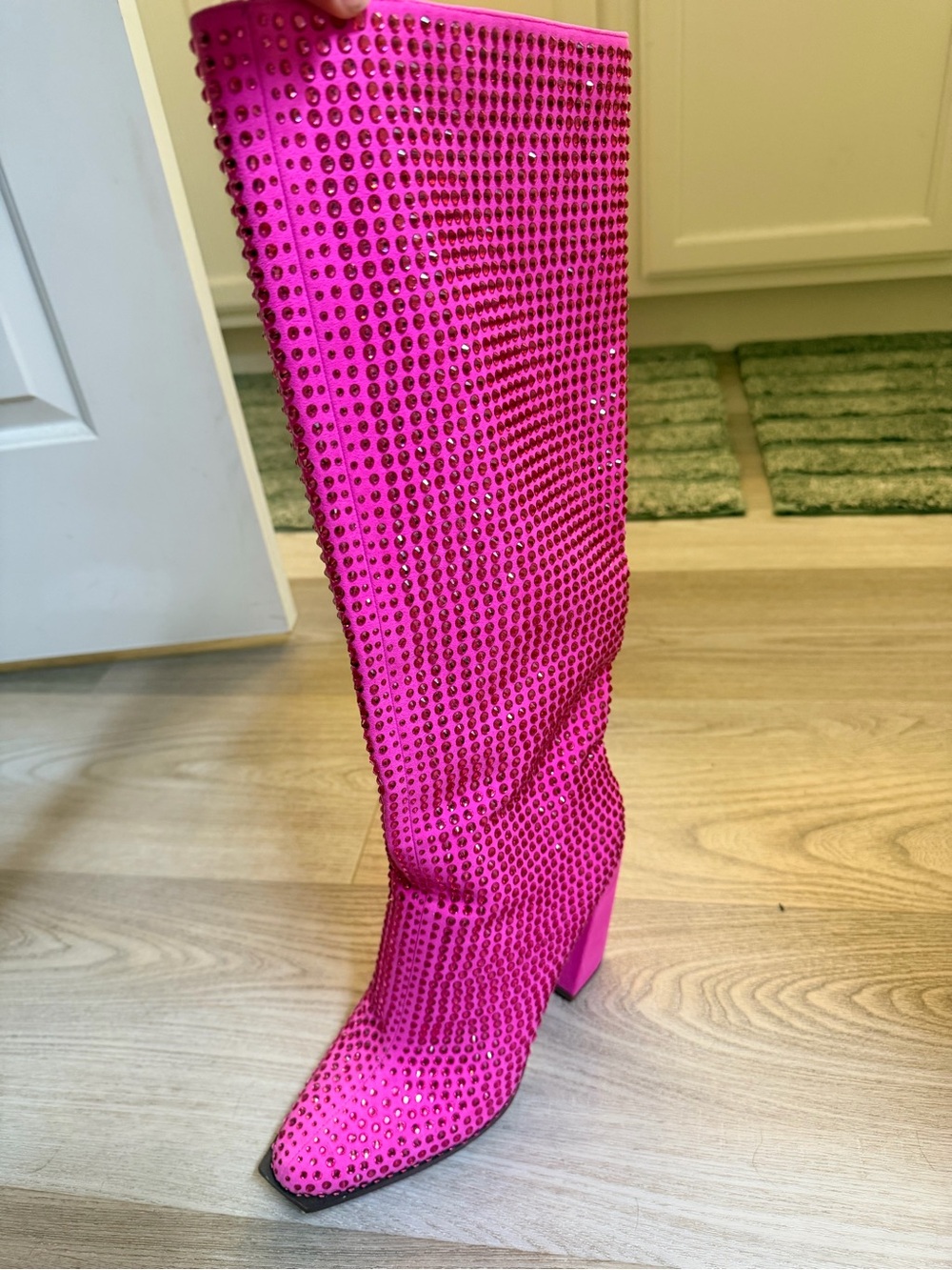 Jessica Simpson Hot Pink Rhinestone Mid-Calf Block Heel Boots - Picture 4 of 4